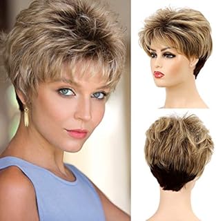 Baruisi Short Pixie Wigs for Women Mixed Blonde Synthetic Layered Cosplay Hair Wig