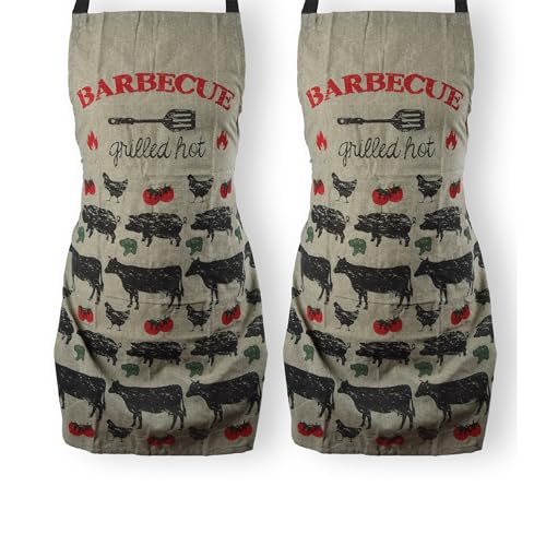 Tablier de cuisine vert coton réglable et durable pour maison BBQ