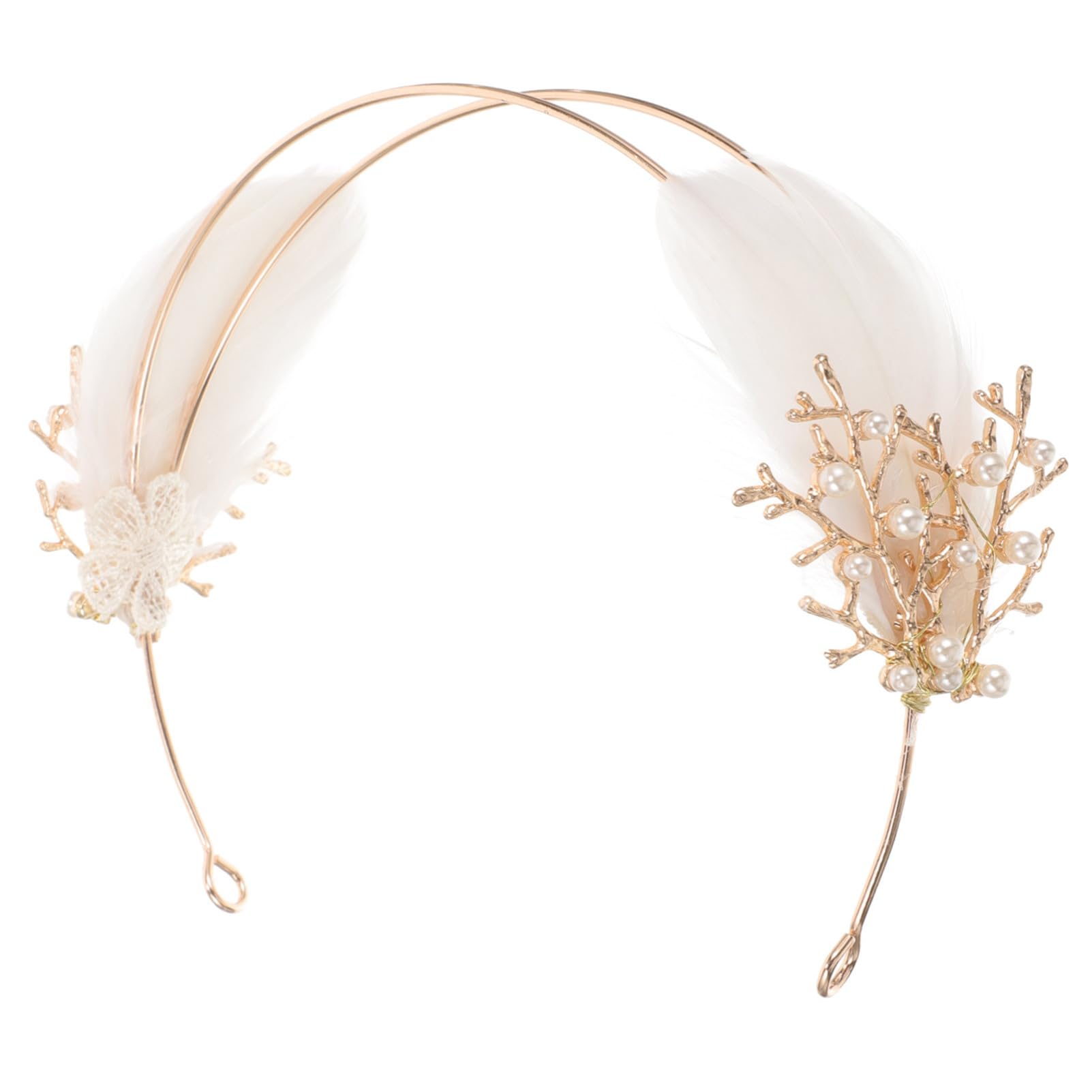 Diadema de Plumas para Mujer Blanco Metal Elegante de Boda | Adorno Rama Dorada, Complemento para Cumpleaños y Sesiones Fotográficas, Estilo Delicado