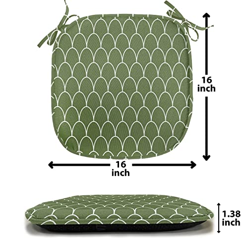 Ambesonne Green Chair Seating Cushion Set Of 4, Vivid Forest Natural Colored Geometric Wave Like Round Edged Shaped Image, Seat Pads For Office With Anti-Slip Backing, 16"X16", Olive Green #TOP6