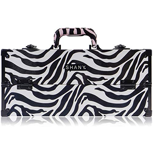 SHANY Modern Slim Train Case Makeup Organizer with Brush Holder and Lock, Mountain Zebra