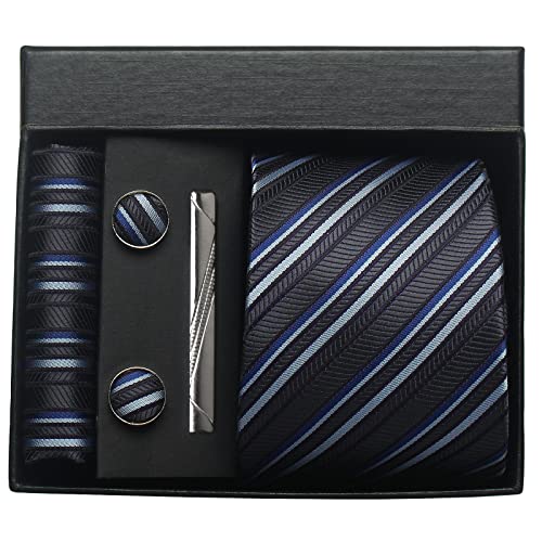 Image of Striped Plaid Polka Dot Mens Tie Formal Necktie Pocket Squares Ties Clips Cufflinks Classic for Men Set