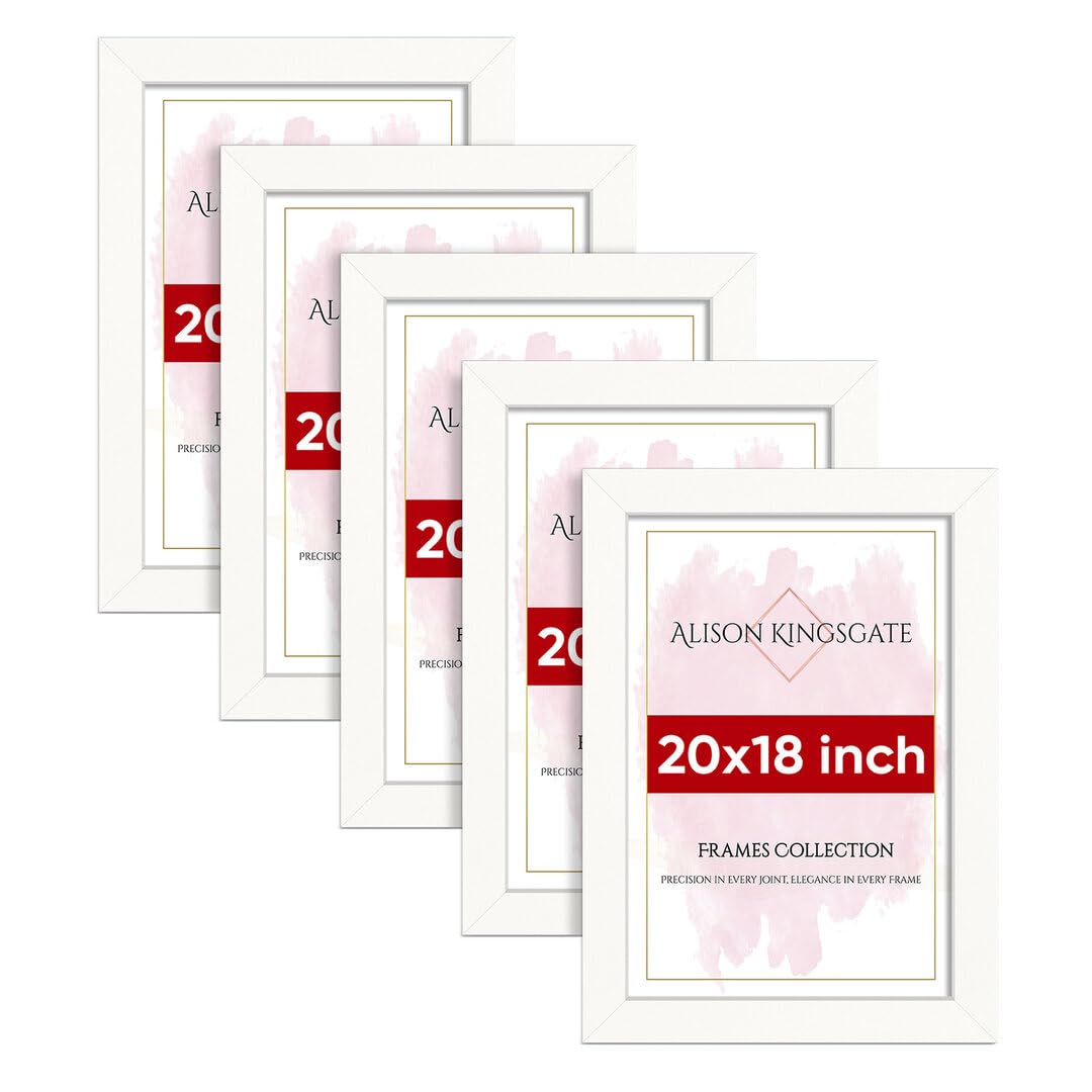 Alison Kingsgate Modern 20X18 WHITE Photo Frame Pack of 5-Engineered Wood Picture Frames with Shatterproof Perspex - Ideal for Artwork-Wall Mount or Tabletop - Multiple Sizes & Colours Available — image 1