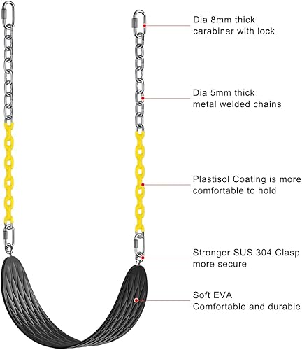 Miniatura 13 de Dolibest Asientos de columpio resistentes (paquete de 2) con cadena de 66 pulgadas y mosquetones, juego de columpio con revestimiento de plástico