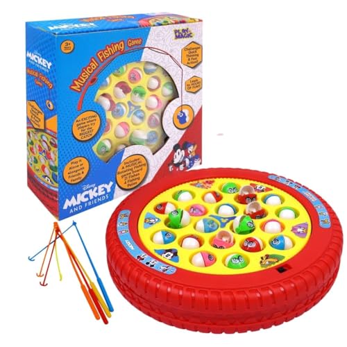 Image of PlayMagic Fishing Game Mickey Play Set|Magnetic Fishing Game Toys|Rotating Board Game with Music|Includes 21 Fish and 4 Fishing Poles|Party Game Toys for Kids Age 3 4 5 6 7 and Up|Made in India