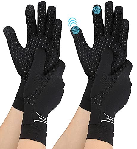 2 Pairs Arthritis Gloves, Copper Compression Full Finger Arthritis Gloves for Men & Women, Touch Screen Hand Gloves for Carpal Tunnel, RSI,Computer Typing & Everyday Support (Black, Small (2 Pairs))