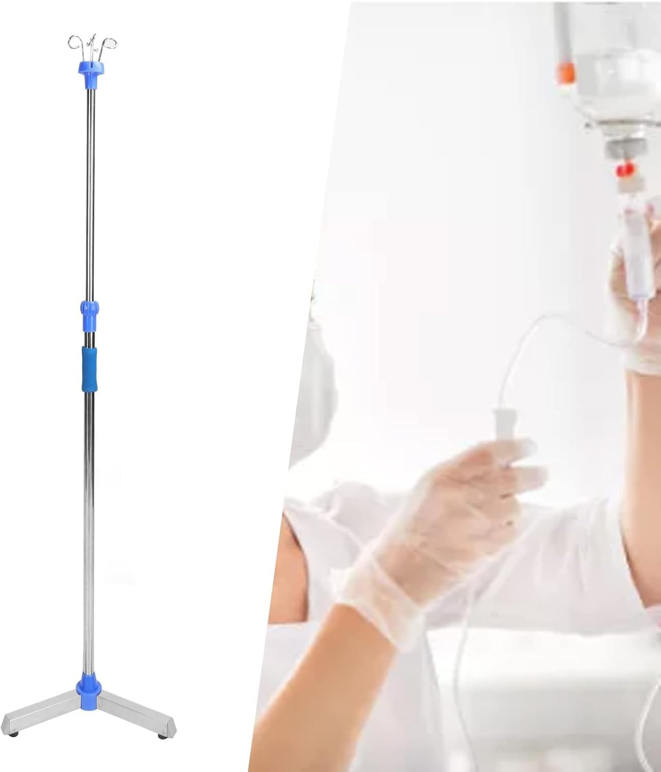 Supporto per porta flebo, supporto per porta flebo con 4 ganci, supporto con altezza regolabile, asta per porta flebo in acciaio inox