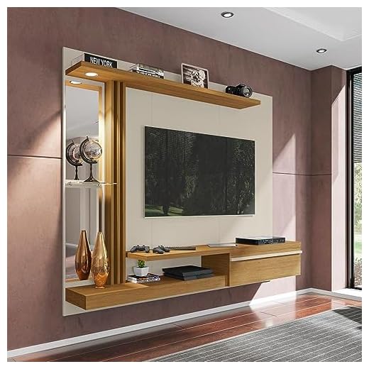 Painel Denver para Tvs 55 Polegadas Led Elétrico e Prateleira de Vidro Móveis Bechara Off-white/cinamomo