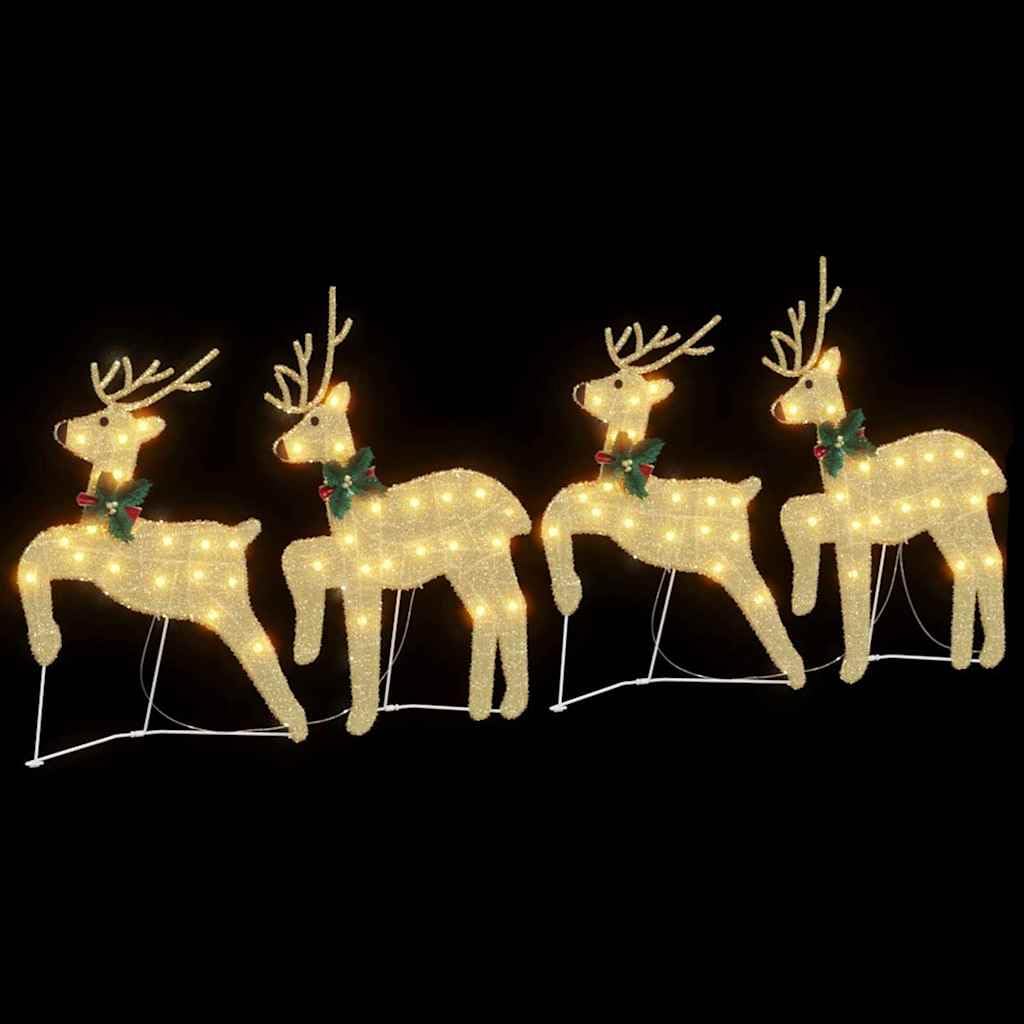 Renna a LED in tessuto dorato, 4 pezzi, decorazione natalizia con funzionamento USB, design art déco, adatta per interni ed esterni, 45 x 19 x 65 cm, illuminazione festiva per soggiorno e