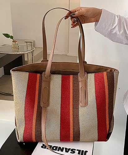 Bolso de hombro grande de lona con correa de cuero PU miniatura 4