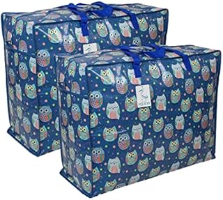 Storage Bags Water & Dust Resistant. Double zipped storage bags for toys, laundry, bedding. Underbed Wardrobe Space Saver Sleepy Owls print (65 ltr 2x Pack)