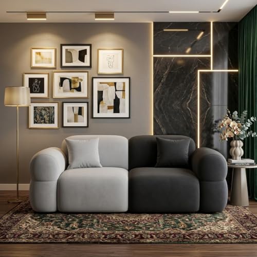 Image of FURNY Luxury Nimbus 2 Seater Bubble Cloud Sofa Set for Living Room | Boston Fabric | Modern Cushioning, Comfortable Couch for Home Office & Drawing Room | Light & Ash Grey