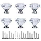 D-buy 6 Pack Crystal Drawer Pulls and Knobs - Cabinet Handles with Screws (30 mm, Silver)