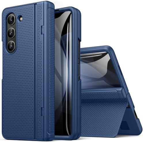 SIXBOX für Samsung Galaxy Z Fold 5 Hülle mit Scharnierschutz & Ständer Vorderseite Displayschutzfolie Dünn & Robuste Stoßfeste Case Fallenlassen Schutzhülle für Samsung Z Fold 5 5g 2023 Blau