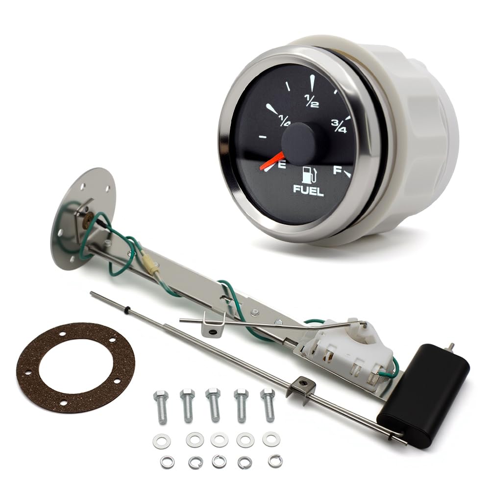 Marine Fuel Level Gauge with Fuel Tank Sending for 4-23 Inch Depth Marine Boat RV Yacht Car Truck Motorcycle 12V/24V Universal 2" 52mm Car Meter Stainless Steel(Fuel Gauge with Sensor)