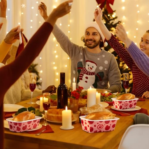 Image of Loaf Pans, Plumpy Disposable Loaf Bread Pan, Bread Pans for Baking Molds with Festive Snowflake and Christmas Designs, for Cakes and Treats (Red Heart, Pack of 10)