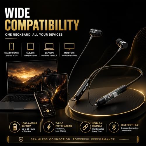 Image of Kratos Vibez N5, 55 Hrs Playtime Neckband Earphones, HD Sound & Rich Bass, Exclusive Transparent Design, 4 Voice Modes for Calls, Smart Voice Assistance, Bluetooth Earphones with Type C Fast Charging | 55 Hrs Playtime, HD Sound & Rich Bass, Transparent Design, 4 Voice Modes for Calls, Type C Fast Charging, Bluetooth