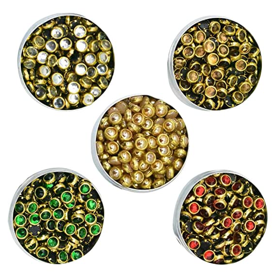 Embroidery Point Kundan Stones Beads Flat Back Glue On Rhinestones for Jewellery Making Embroidery 500 Pcs Round Shape (Multi)