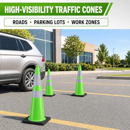 Image of BESEA 8 Pack 28 Inch Green Traffic Cones with Wide Weighted Base
