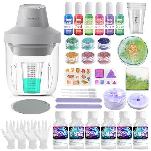 Resiners Resin Kit with Vacuum Bubble Remover Machine 600ml Epoxy Resin with Molds Glitter Colorant Set Cups & Tools Beginner DIY Casting Kits for Crafts Jewelry Coasters