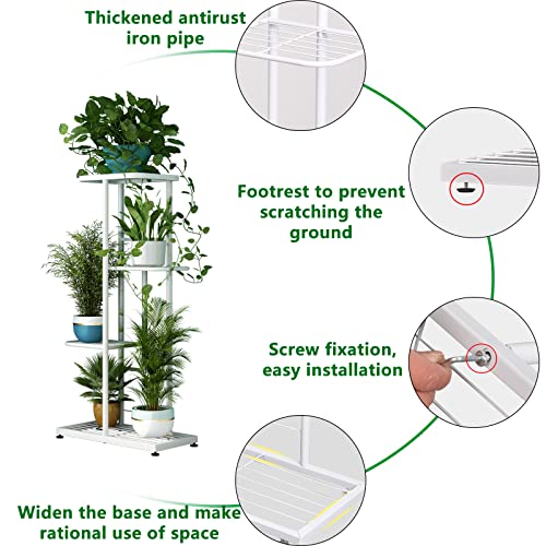 YIZAIJIA-Plant-Stand-Metal-4-Tier-5-Potted-Multiple-Flower-Pot-Holder-Shelf-Indoor-Outdoor-Planter-Display-Rack-for-Window-Corner-Garden-Balcony-Living-Room-4-Tier-5-Potted-Style-1-White