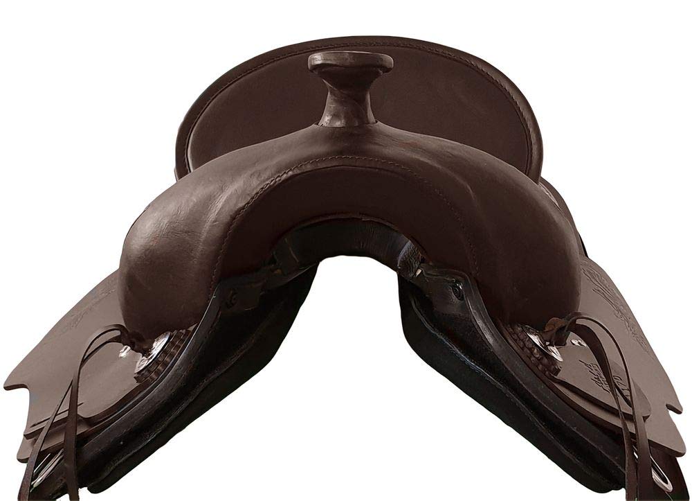 A&M Reitsport Baumloser Westernsattel Kansas aus Büffelleder Braun, wechselbares Kopfeisen, Größe:16 Zoll