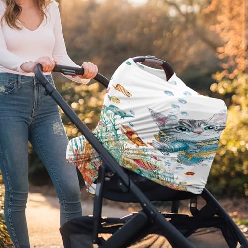 Image of Cat Car Seat Canopy Breastfeeding Cover - Multi Use Baby Stroller and Carseat Cover, All Weather Breastfeeding Covers, Boys and Girls Shower Gifts