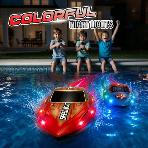 FLYING STAR 2 Pack 13 inch Remote Control Boat for Kids, 2 Batteries, 2.4Ghz RC Racing Boat with LED Lights for Pools and Lakes, Summer Water Toy Gift for Boys 8，9，10，11，12+ - image 4