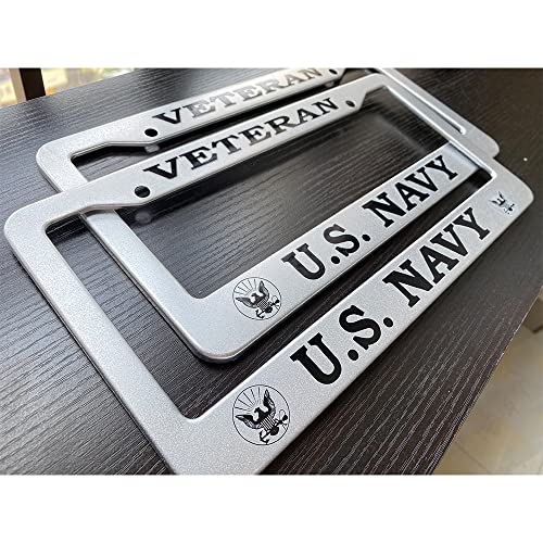 2 Pack Stainless Steel Silver Veteran Navy License Plate Frame Us Navy License Plate Cover With Chrome Screw Caps & 2 Holes (Vet001) #TOP1