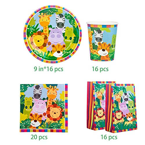 DreamJing 68 delen dieren kartonnen servies feestdecoratie voor 16 kinderen, jungle verjaardag servies kit bos… - Image 3