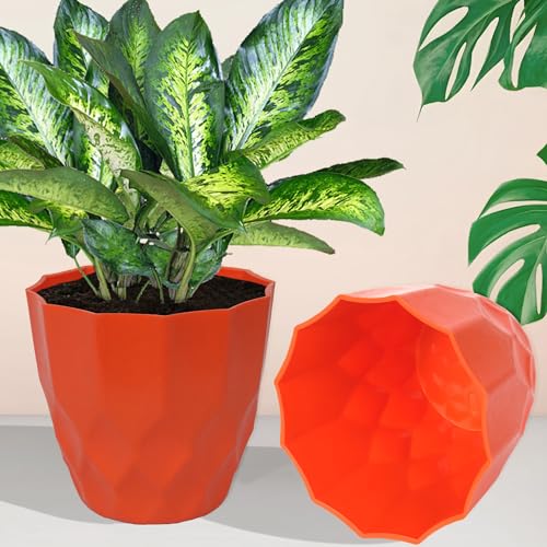 Image of Kuber Industries Flower Pot | Flower Planter Pots for Indoor | Flower Pots for Outdoor | Pot for Garden & Balcony Flowering | Flower Plants Pot | Barfi Flower Pot | 6 Inch | Pack of 2 | Orange
