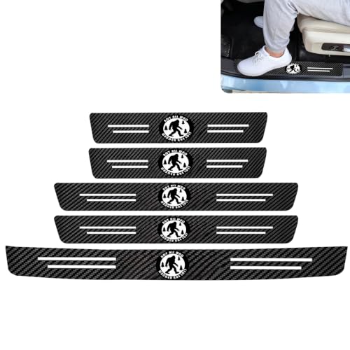 Bigfoot 5PCS Car Door Sill Protector Carbon Fiber Leather Door Sill Sticker Decor Doors Sill Scuff Plate Sticker for All Car Models Sasquatch Gifts for Men Women Big Foot Car Accessories Decor