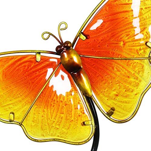 Exhart 4 Butterfly Garden Stakes, Durable Glass/Metal, Outdoor Décor, 1 Each Color, 4Pc, 8"X26" #TOP7