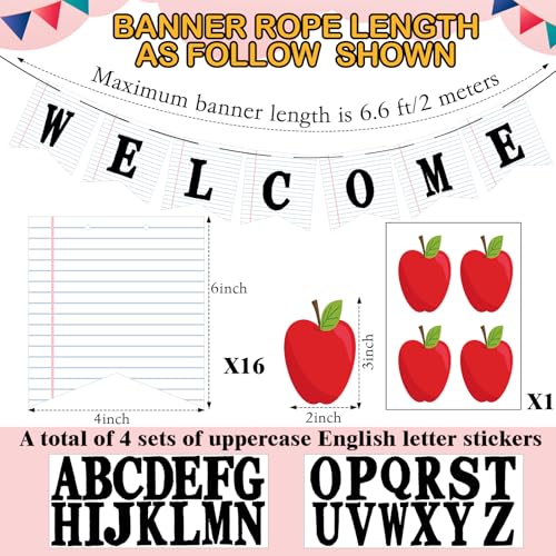 Image of Mooliwe Classroom Decor DIY Banner, Welcome Back to School Party Supply Custom Hanging Bunting Garland Kit with Letters for First Day of School Ambience Celebration Decoration(White,Notebook)