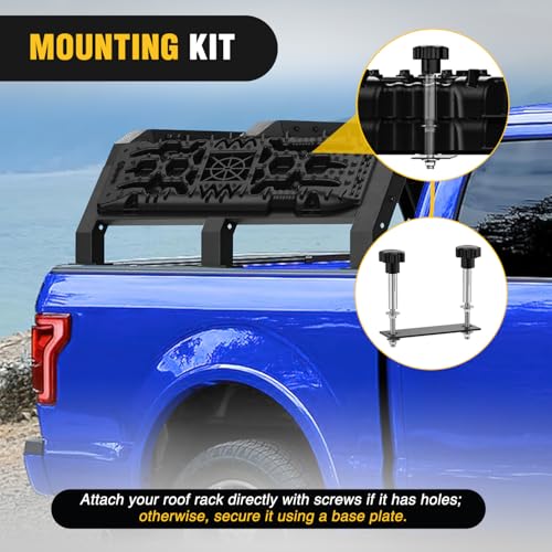 Image of Nilight Recovery Off-Road Traction Boards with Jack Lift Base Emergency Tire Ladder Mats for 4WD 4X4 Mud Sand Snow with 2PCS Mounting kit Carry Bag 2 leashes (Black)