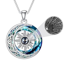 POPKIMI Sun and Moon Necklace Sterling Silver Crystal Friendship Necklace I Love You Necklace 100 Languages Best Friend Friendship Pedant Necklace Gift for Women Girls Sisters Teen