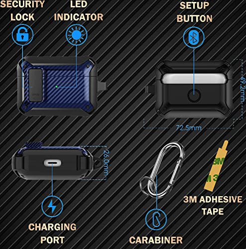 Image of Olytop for Airpods Pro 2 /1 Gen Case Cover with Lock (2019 /2022 /2023), Rugged Locking Case for Airpod Pro 2nd /1st Generation Shockproof Armor Protective Skin for Apple iPod Pro-Black /Blue