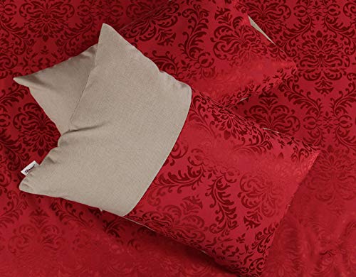 Image of Cotton Jacquard Chambray Double Bed Cover King Size /Bed Sheet with 2 Pillow Cover Set (Double, Red)