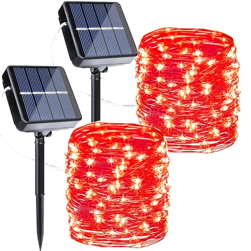 Joomer Solar Fairy Lights, 2-Pack Total 80FT 240LED Solar String Lights Outdoor Waterproof 8 Lighting Modes for Fence Party Garden Patio Yard Home Holiday Tree Outdoor Decoration (Red) by Joomer - Used condition - US$8.50