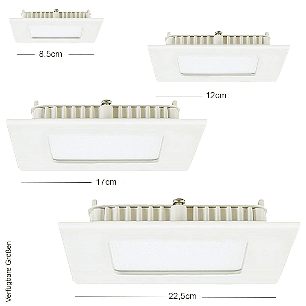 LED Einbauleuchte Bea, Viereckig, 12x12 Cm, 6W, 400 Lumen, 3000K Warmweiß – Flach, IP20, Für Decke