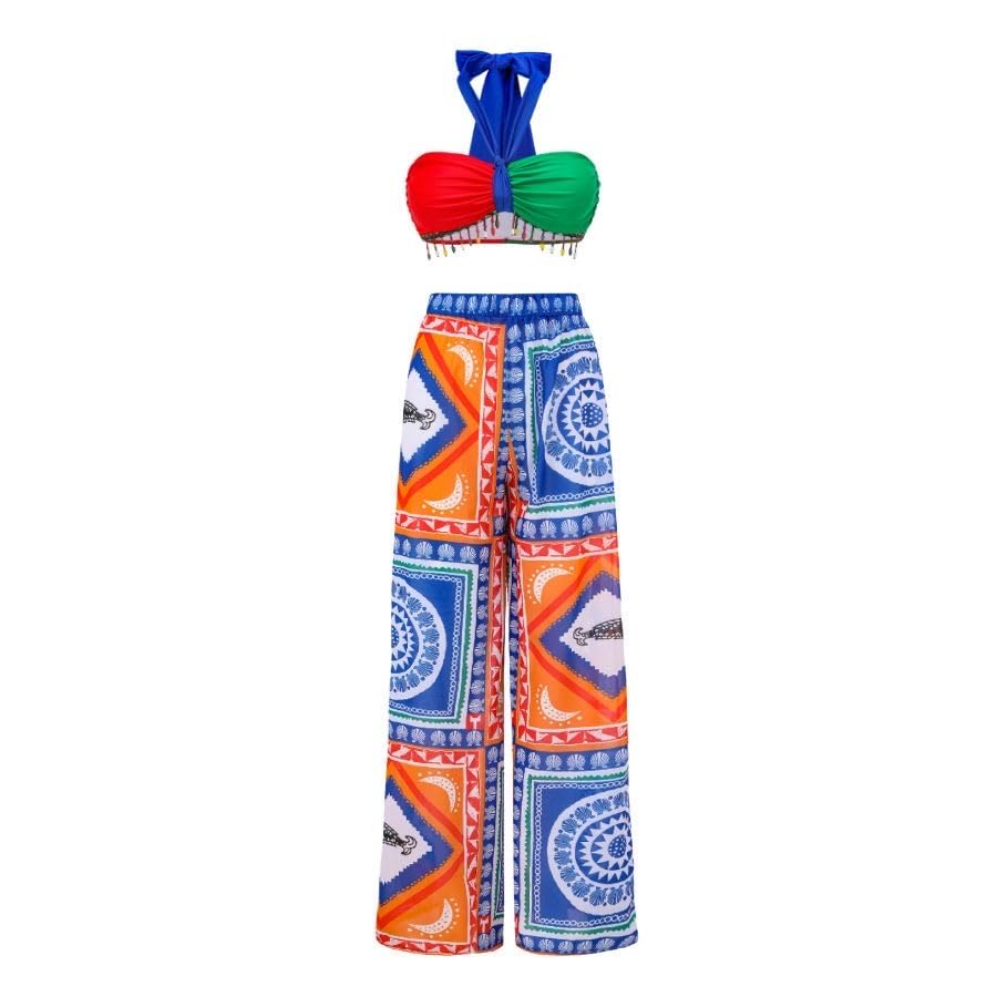 Image of AARAM Sexy Hot Beach Bikini Set for Women, Women's 3 Piece Beach Wear Stylish Printed Shorts Cardigan Suit Swimwear, Three-Piece Co-ord Set for Pool Vacation Honeymoon Beachwear