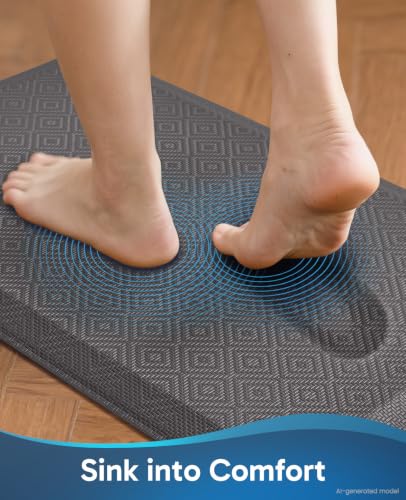 Image of Ophanie Kitchen Mats for Floor,3 /4 inch Thick,20x48 Anti Fatigue Cushioned Mat,Kitchen Rugs,Waterproof,Comfort Ergonomic Standing Mat for Office,Home,Sink with 99+ Pairs of Anti-Slip Bottom Ridges