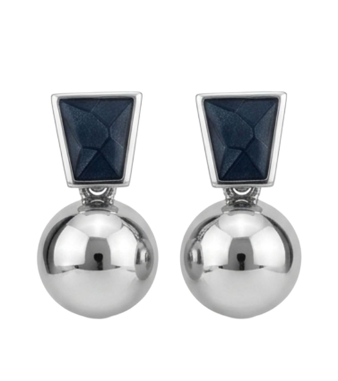 mymama's Navy Blue Crystal and Metallic Sphere Drop Earrings | Faceted Deep Azure Stone Setting with Hanging Round Bead Accents | Western Fashion Jewelry for Women Girls-picture-33