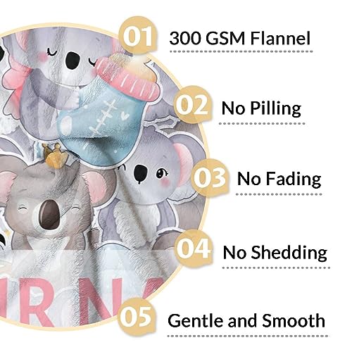 Personalized Koala Blanket Gifts with Name - 60"x80" Cute Throw for Women, Girls - Colorful Soft Fuzzy Blankets for Bed, Couch & Living Room
