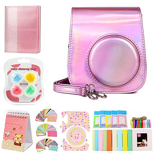 Black Friday - 70% OFF QUEEN3C Instant Mini 11 Protective Case Bundle, for Mini 11 Instant Camera, with Adjustable Shoulder Strap. (Case Bundle, Aurora Pink Kit)