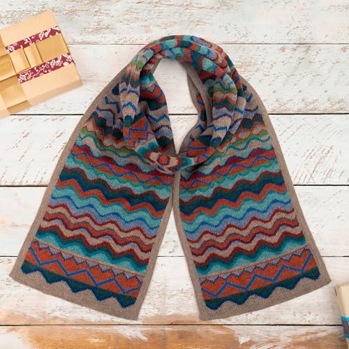 NOVICA 100% alpaca scarf, 'Zigzag Terra'2