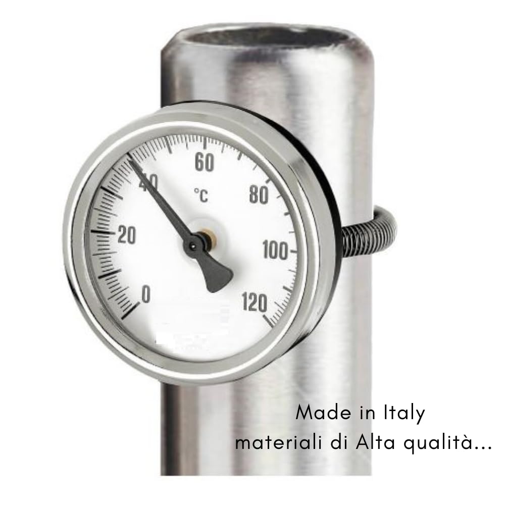 Schläfer 0930171 | Thermomètre à contact bimétallique pour tuyaux avec clip Ressort bimétallique en acier inoxydable, diamètre du boîtier 63 mm échelle 0-120 °C.