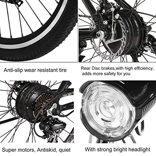 Hicient Electric Bike Electric Bicycle for Adult 26'' Electric Mountain Bike 250W Ebike 21 Speed Gear with Removable Lithium Battery and Battery Charger (Dark Black) - Thumbnail 7