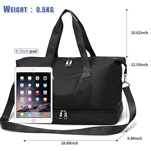 Gym Bag Sports Travel Duffel Bag with Shoes Compartment for Men and Women Lightweight Tote Shoulder Weekender Overnight BagBlack