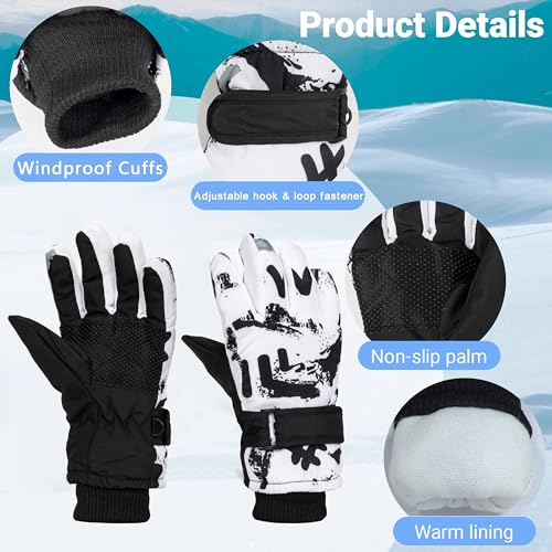 Image of Colorful Winter Gloves for Kids Windproof Boys & Girls Snow Ski Gloves Warm Mittens for Children Outdoor